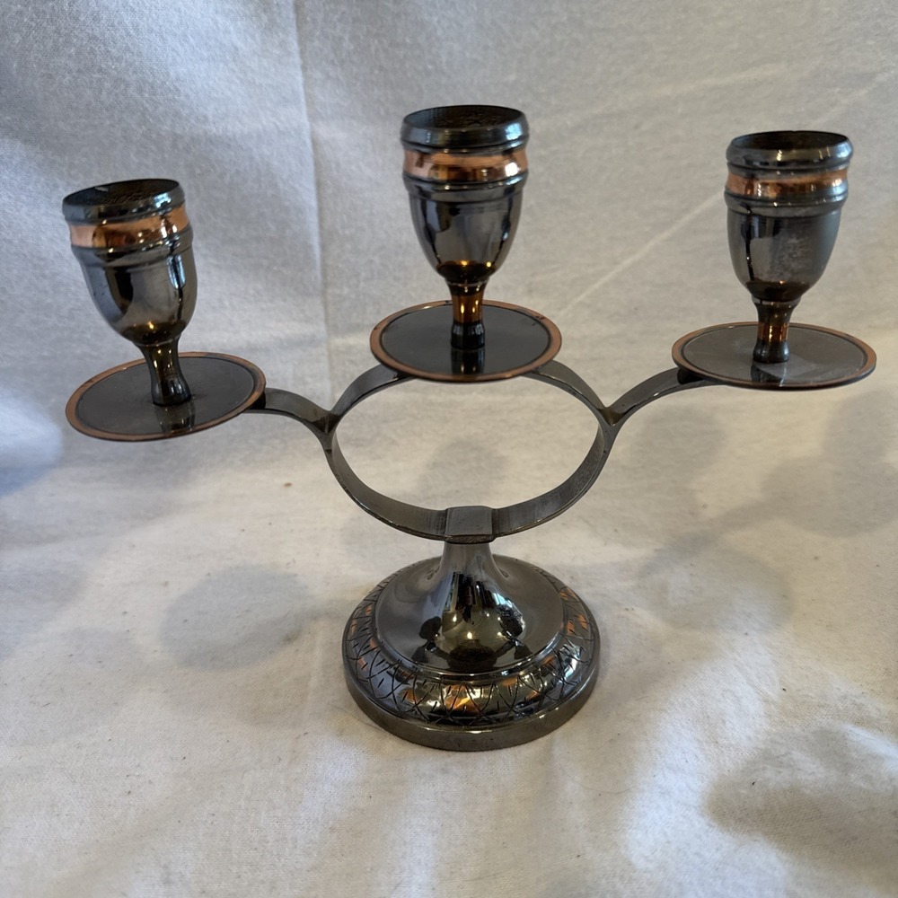 Sri Lankan Lakasala Burnt Brass Candle Stand 3 Candle Stick Holder Candelabra